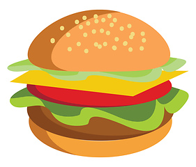 Image showing A freshly made burger with cheese tomato and greens vector color