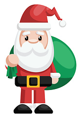 Image showing Simple illustration of a Santa holding green bag with presents v