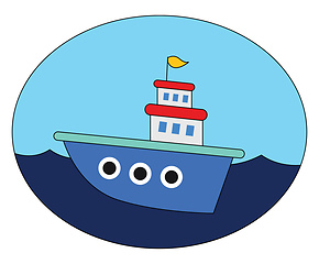 Image showing A beautiful blue cartoon ship over blue background vector or col