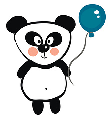 Image showing Cute black and white panda holding a blue balloon vector illustr