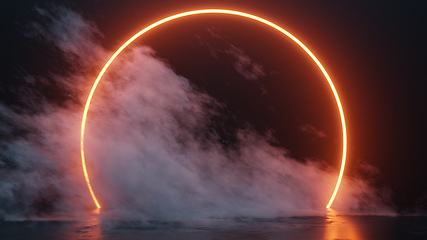 Image showing neon tube circle with smoke background