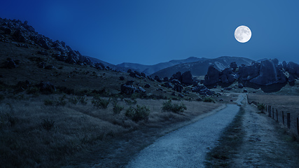 Image showing Castle Hill New Zealand full moon