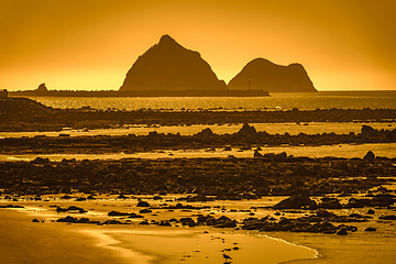 Image showing sunset coast scenery at north island New Zealand