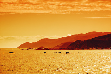 Image showing Cook Strait New Zealand sunset