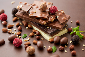 Image showing close up of different chocolates, candies and nuts