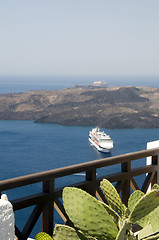 Image showing view cruise ship in harbor santorini