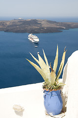 Image showing view cruise ship in harbor santorini