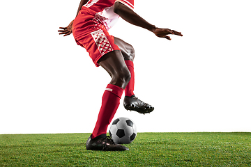 Image showing Professional african football or soccer player isolated on white background