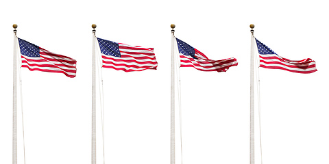 Image showing four flags of the USA isolated on white sky background