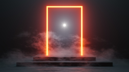 Image showing neon light portal with smoke