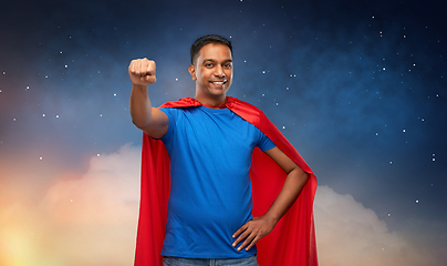 Image showing indian man in superhero cape makes winning gesture