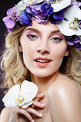 Image showing beautiful blond girl with flowers