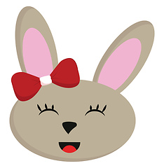 Image showing Smiling beige rabbit with red bow vector illustration on white b