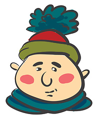 Image showing Man in warm pompom hat vector or color illustration
