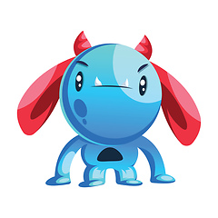Image showing Blue cartoon monster with red ears and horns white background ve