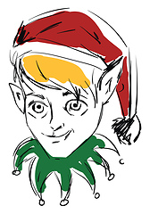 Image showing Simple sketch of an elf with red cap blonde hair and green colla