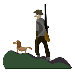 Image showing A portrait of a hunter and his dog vector or color illustration