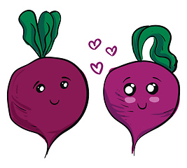 Image showing Two cute purple beets in love vector illustration on white backg