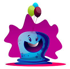 Image showing Happy blue monster with ballons vector illustartion on white bac