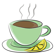 Image showing Cup and saucer with hot tea and a lemon slice vector or color il