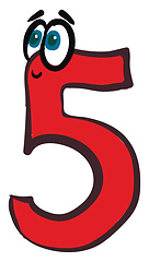 Image showing Emoji of happy number-5 in red color vector or color illustratio