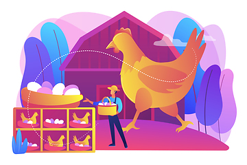 Image showing Free run chicken and eggs concept vector illustration.