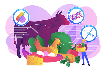 Image showing Free from antibiotics hormones GMO foods concept vector illustration.