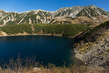 Image showing Beautiful Mikurigaike pond in Tateyama mountain 