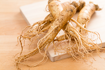 Image showing Ginseng on wood background