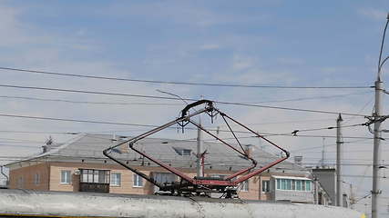 Image showing Electric transport, tram ride through the intersection