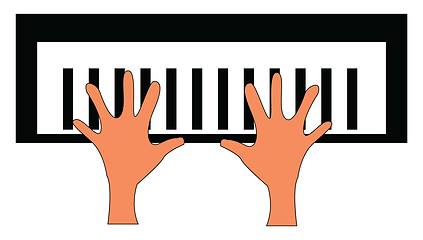 Image showing Two hands on a piano key board vector illustration on white back