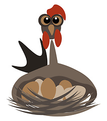 Image showing Cartoon funny hen on the nest vector or color illustration