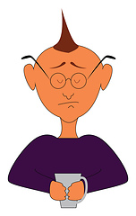 Image showing A sad man holding a cup of tea vector or color illustration