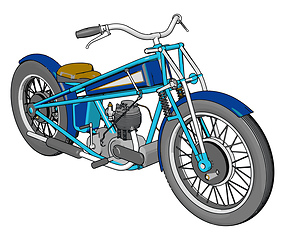 Image showing 3D vector illustration of a blue vintage chopper motorcycle whit