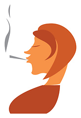 Image showing A woman smoking a cigarette and thinking about something vector 