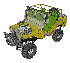 Image showing Green and yellow sand buggy with grey tiers vector illustration 