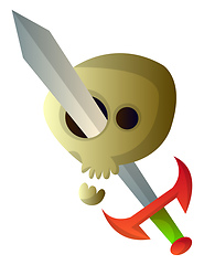 Image showing Cartoon skull with big sword vector illustartion on white backgr