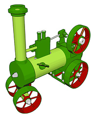 Image showing 3D vector illustration of green steam engine machine on white ba