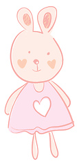 Image showing A big eared hare wearing a cute pink dress with a heart design v