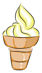 Image showing Yellow and white ice cream in a cone vector illustration on whit