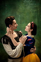 Image showing Young ballet dancers as a Snow White\'s characters in forest