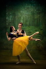 Image showing Young ballet dancers as a Snow White\'s characters in forest