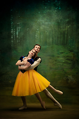 Image showing Young ballet dancers as a Snow White\'s characters in forest