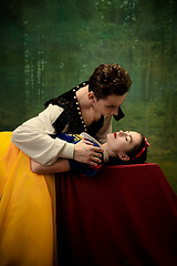 Image showing Young ballet dancers as a Snow White\'s characters in forest