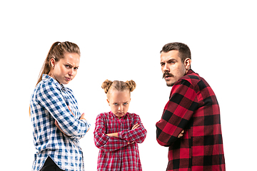 Image showing Family members arguing with one another on white studio background.