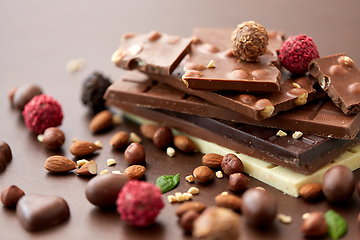 Image showing close up of different chocolates, candies and nuts
