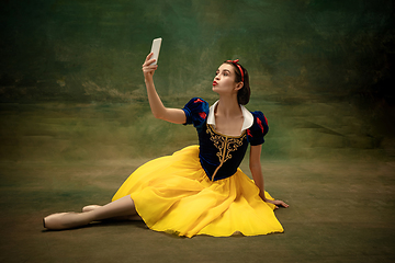 Image showing Young ballet dancer as a Snow White, modern fairytales