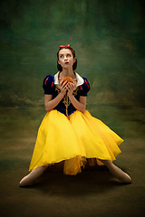 Image showing Young ballet dancer as a Snow White, modern fairytales