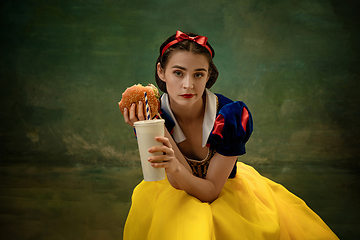 Image showing Young ballet dancer as a Snow White, modern fairytales