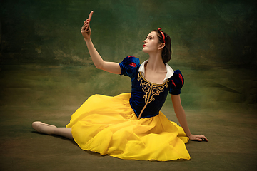 Image showing Young ballet dancer as a Snow White, modern fairytales